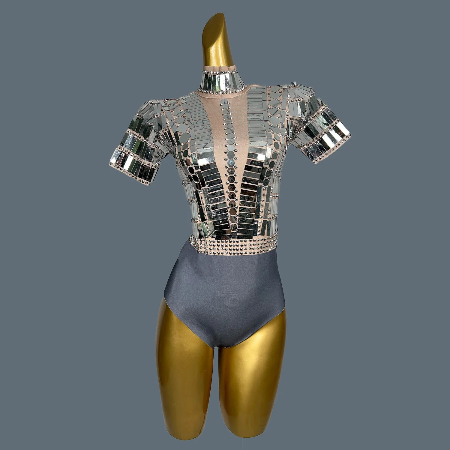 Women's Stage Show Bodysuit Mini Skirt 2Pcs Set Nightclub Dance Costume Birthday Party Shine Sequins Singer Wear Lianghuanghuang