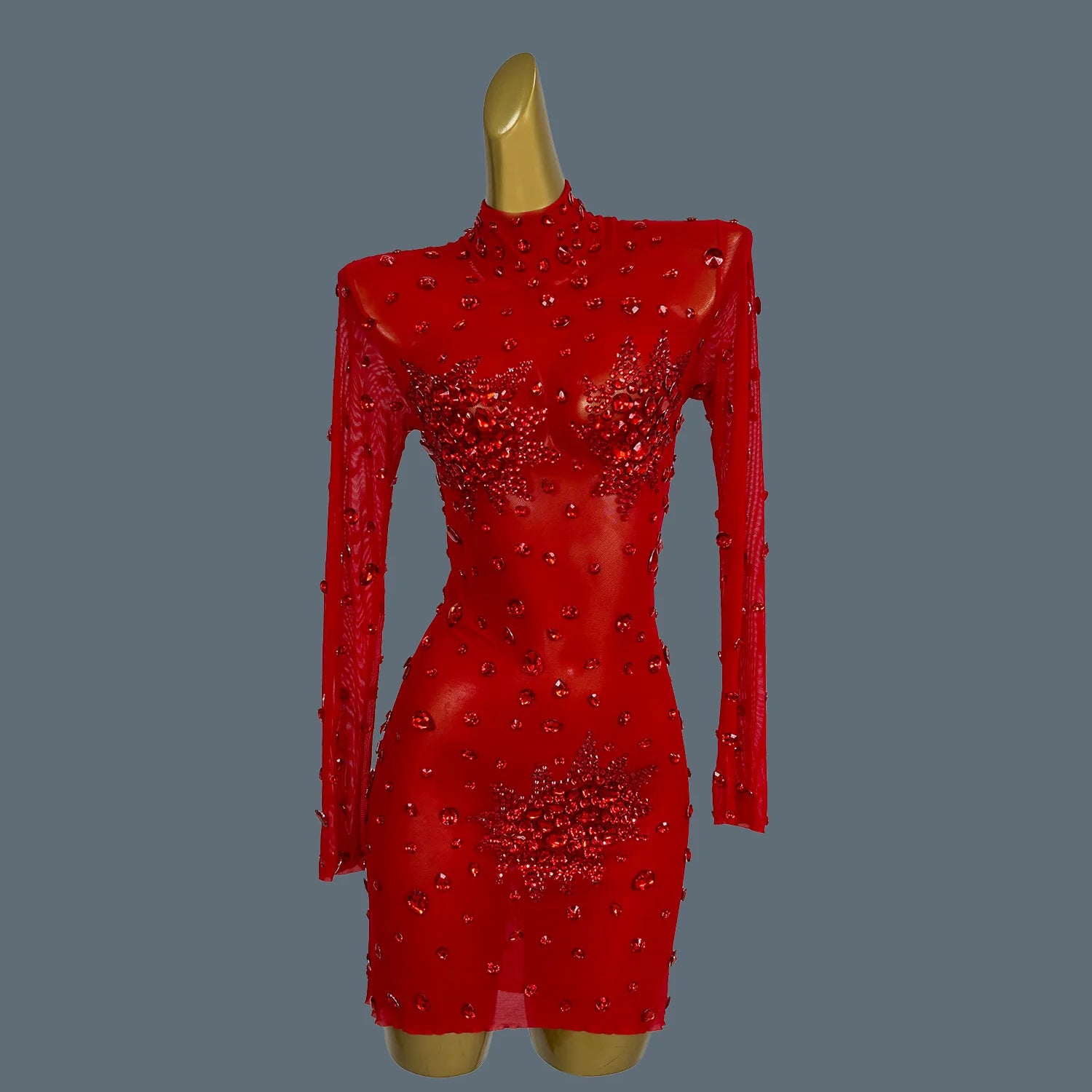 Women Sexy White Crystals Mini Dress Luxury Birthday Celebrate Evening Party Rhinestones Gown Singer Stretch Costume Guibin Red