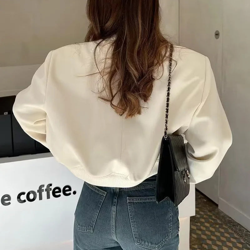 Women Bomber Jacket Fashion Spring Jackets with Pockets Vintage Female Long Sleeve Casual Coat New In Outerwear Tops