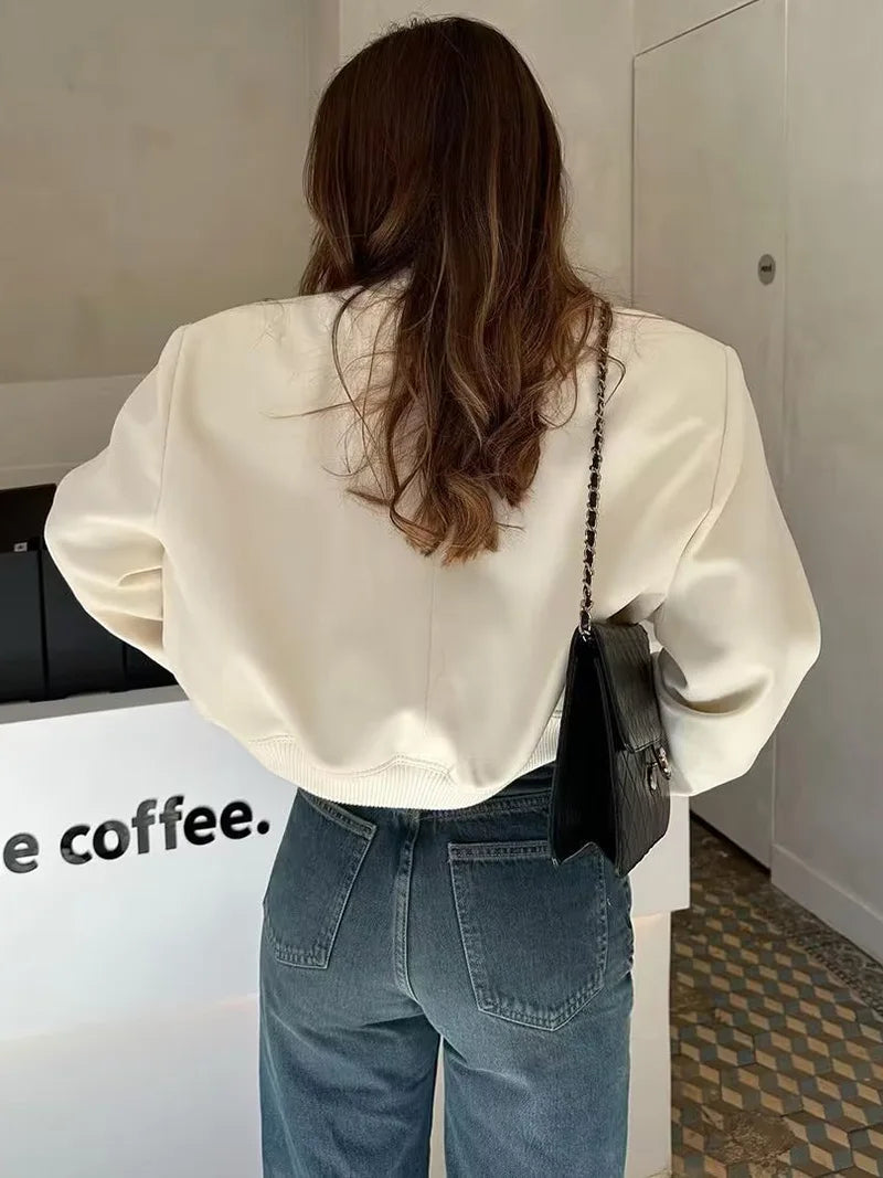 Women Bomber Jacket Fashion Spring Jackets with Pockets Vintage Female Long Sleeve Casual Coat New In Outerwear Tops