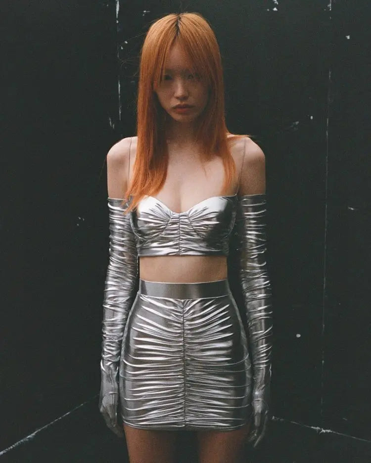 Fashion's Sexy Expose Waist Sliver Woman Sets Short Tank And Mini Skirt 2 Piece Young Lady High Street Wear Nightclub Outfit