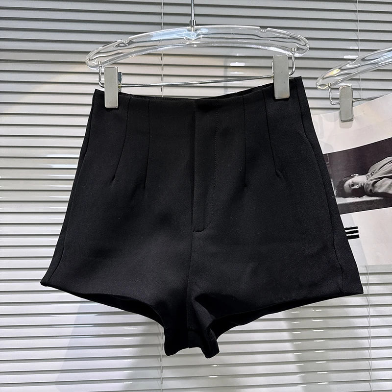 Winter New Fashion Solid Color Simple Design Woolen High-Waist Shorts For Women Black Wide-leg Short Pants 11A07611 Black