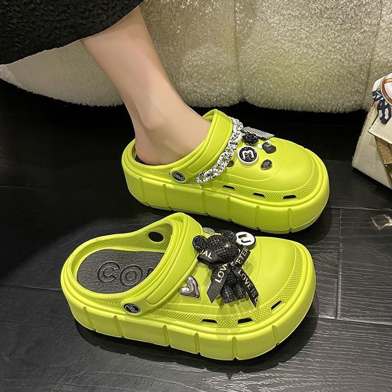 Summer Women Slippers Platform Clogs Outdoor Garden Shoes Female Pool Sandals Bathroom Flip Flops Mules Ladies Beach Slides green DIYchainbear