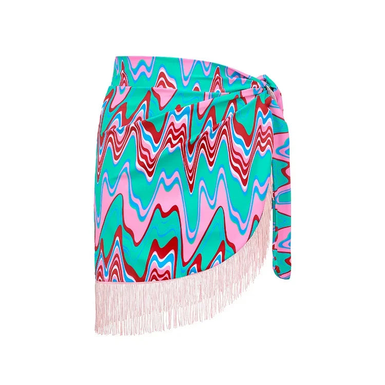 One Piece Swimsuit Bow Tie Shoulder Strap Swimwear Women Tassel Skirt Beachwear Luxury Bathing Suit New Beach Wear Vacation skirt-bu