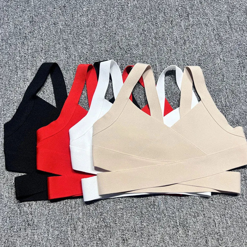 2024 Casual Women'S Ultra Short Bandage Vest Spaghetti Strap Sleeveless Hollow Out Solid Color Backless Top Women'S Sports Vest