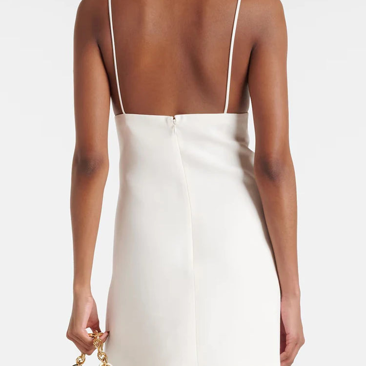 Solid Patchwork Appliques Camisole Dresses For Women Square Collar Sleeveless Backless High Waist Mini Dress