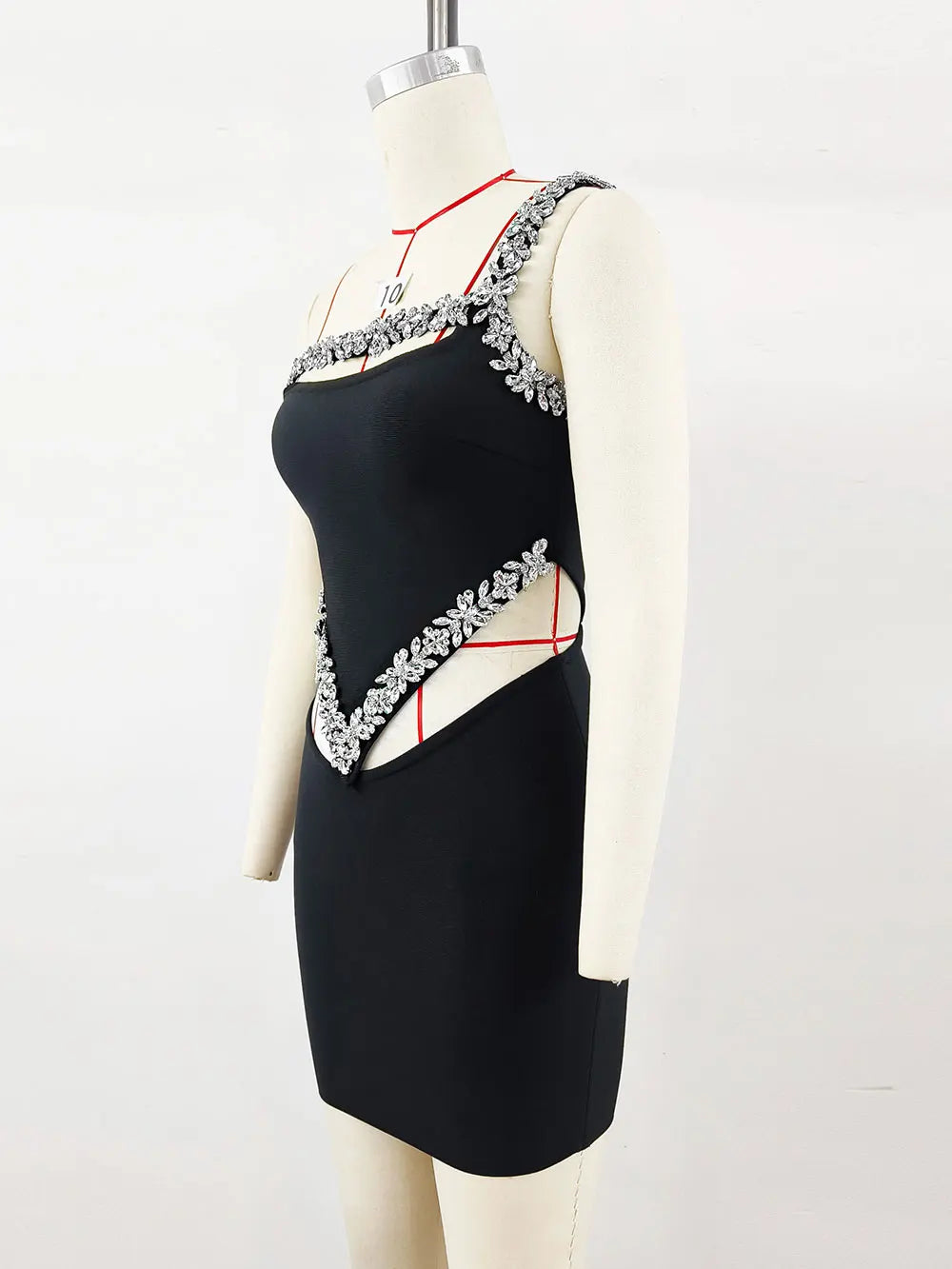 2024 Sexy Women'S Heavy-Duty Nail Bead Rhinestone Bandage Dress, One Shoulder Sleeveless Bodycon Hollow Out Backless Mini Dress