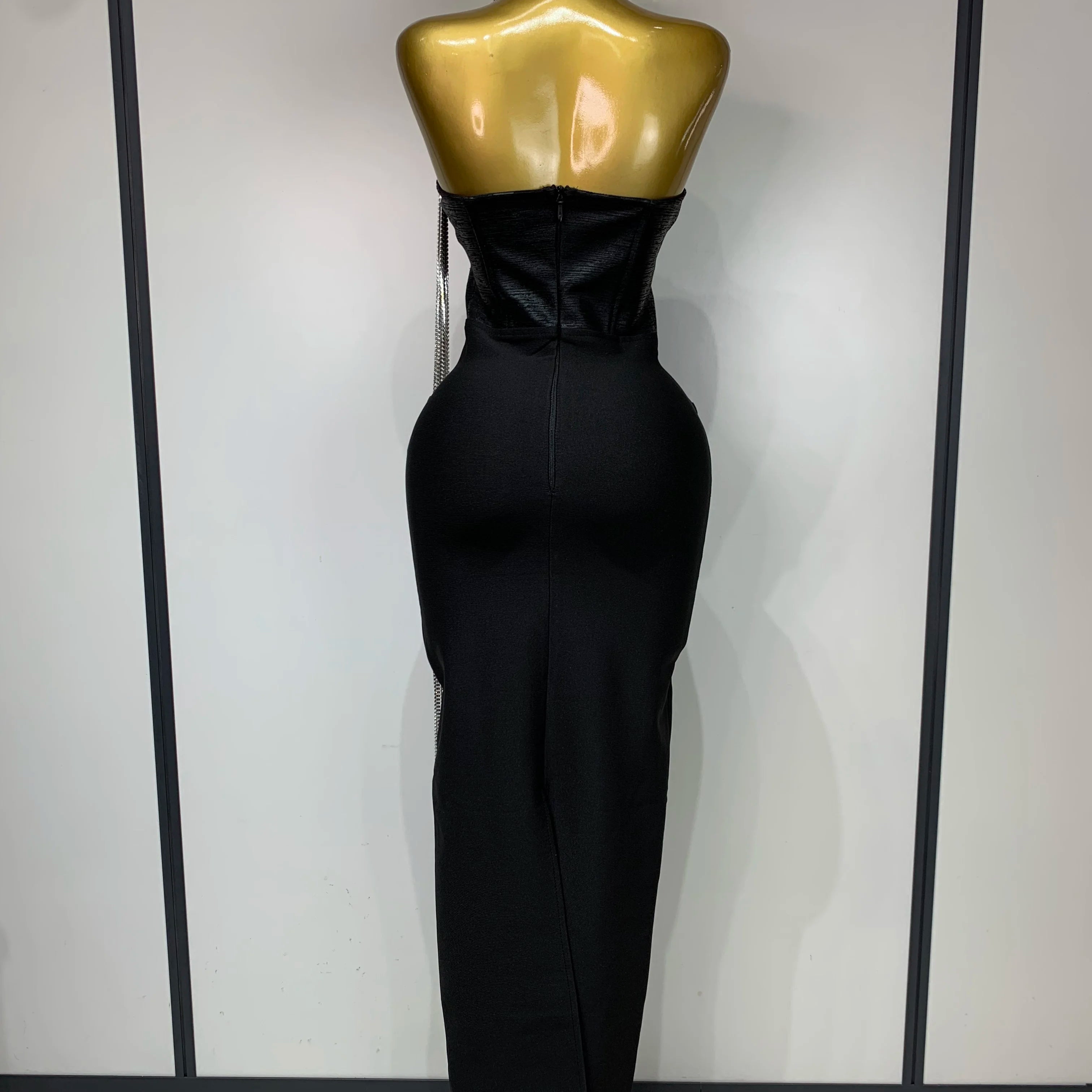 Women Sexy Strapless Backless Bandage Dresses Fashion Sleeveless Beading Cocktail Evening Party Luxury Birthday Prom Gown
