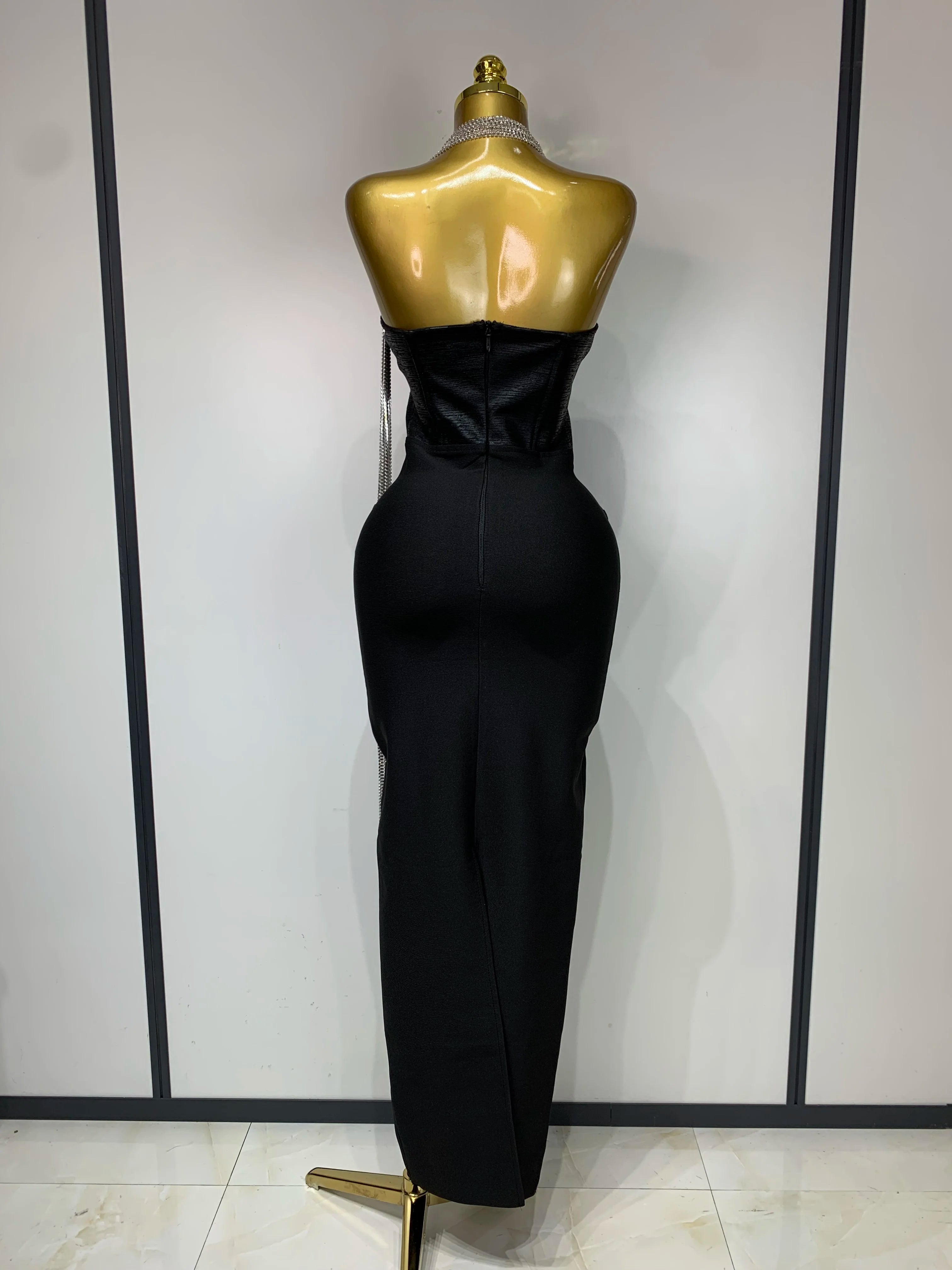 Women Sexy Strapless Backless Bandage Dresses Fashion Sleeveless Beading Cocktail Evening Party Luxury Birthday Prom Gown