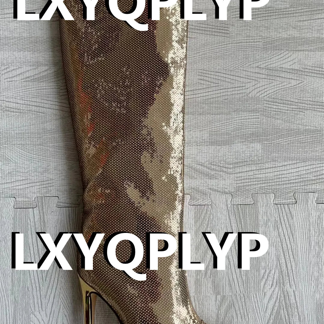 Thigh High Boots Candy Color Mirror Leather Women Knee High Boots High Heels Stilettos Runway Shoes for Women High Heel Boots 05gold-1 12cm