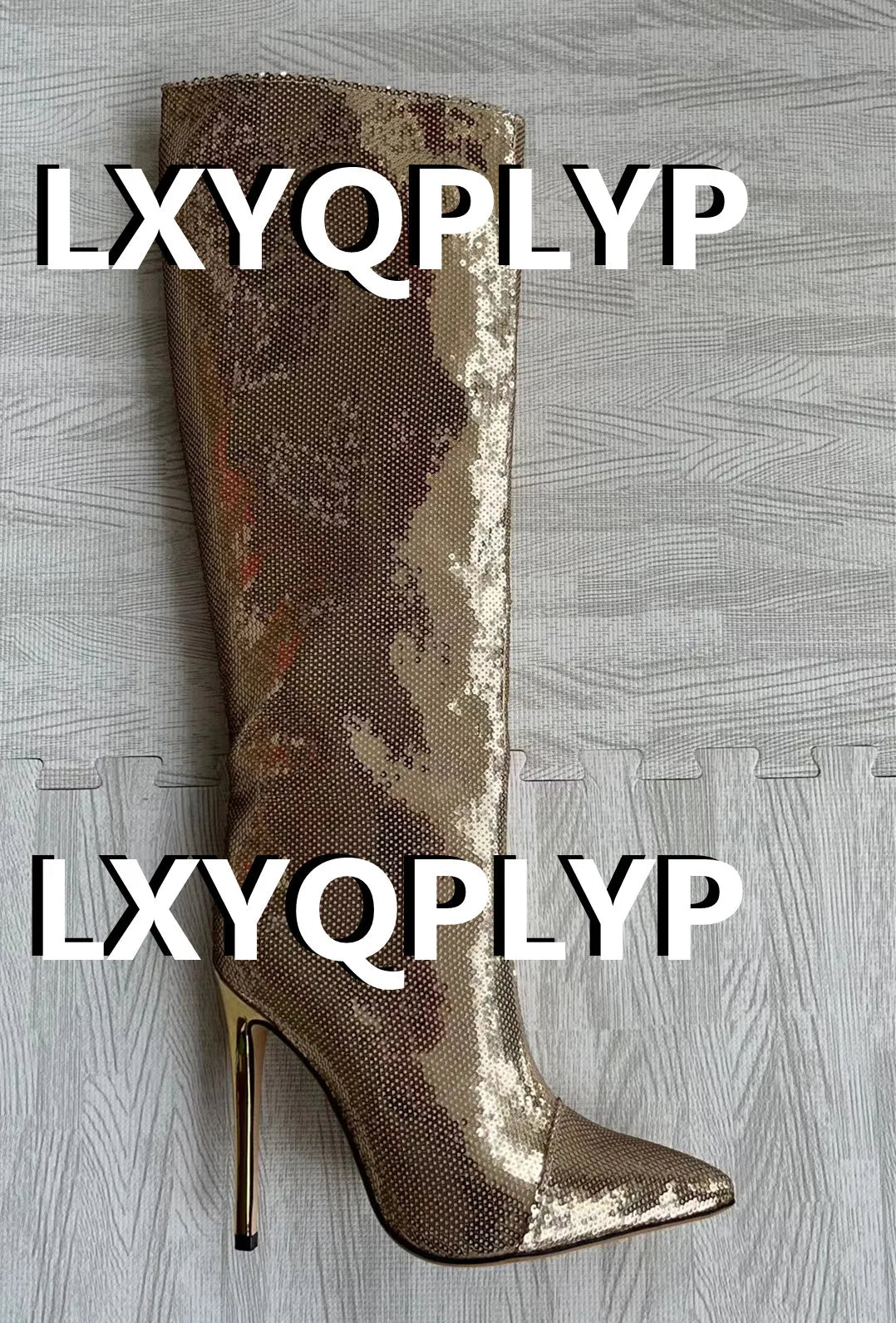 Thigh High Boots Candy Color Mirror Leather Women Knee High Boots High Heels Stilettos Runway Shoes for Women High Heel Boots 05gold-1 12cm