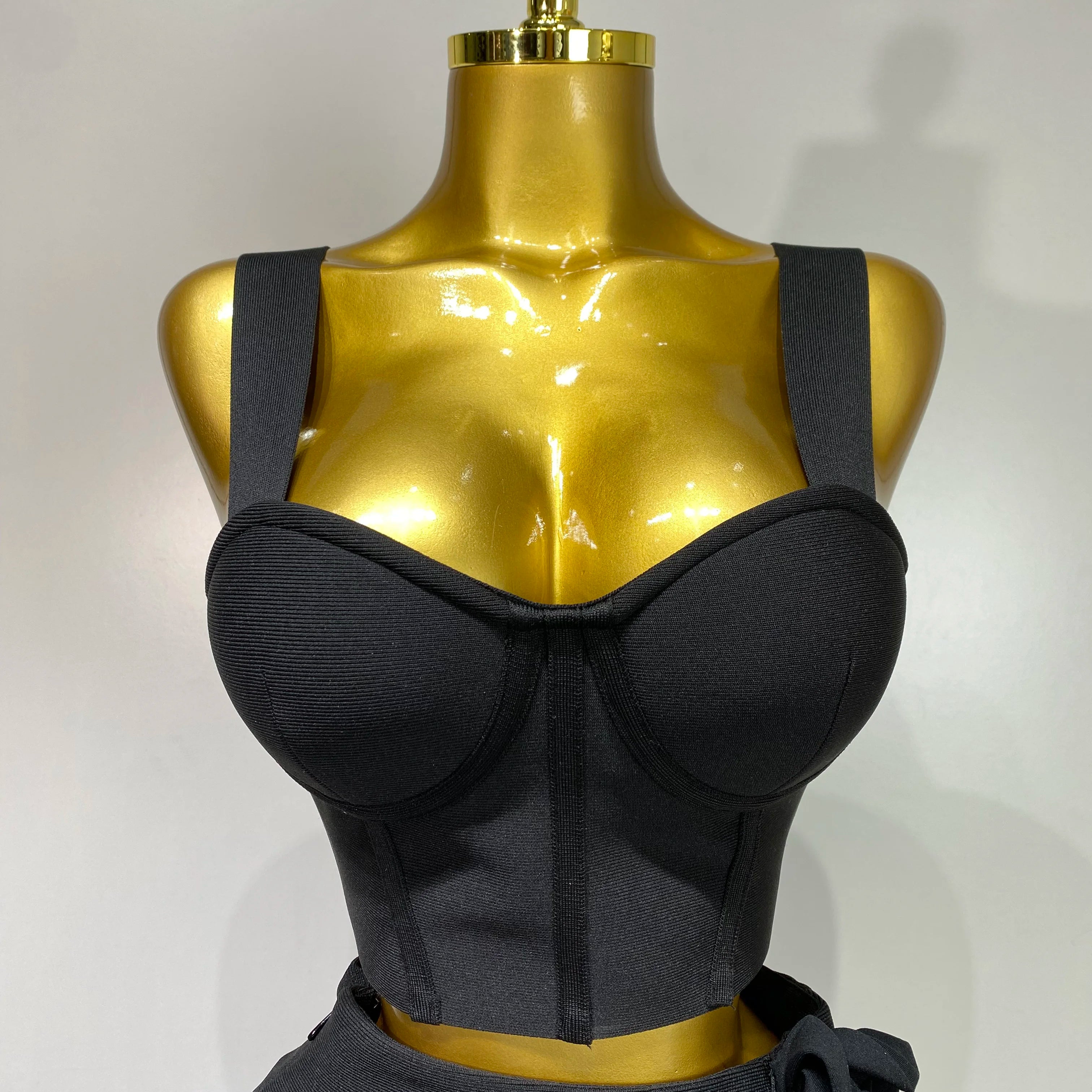 Summer New 2025 Women Sexy Flower Black Red Bandage Two Piece Set Celebrity Evening Party Skirt Suits Luxury Birthday Outfit