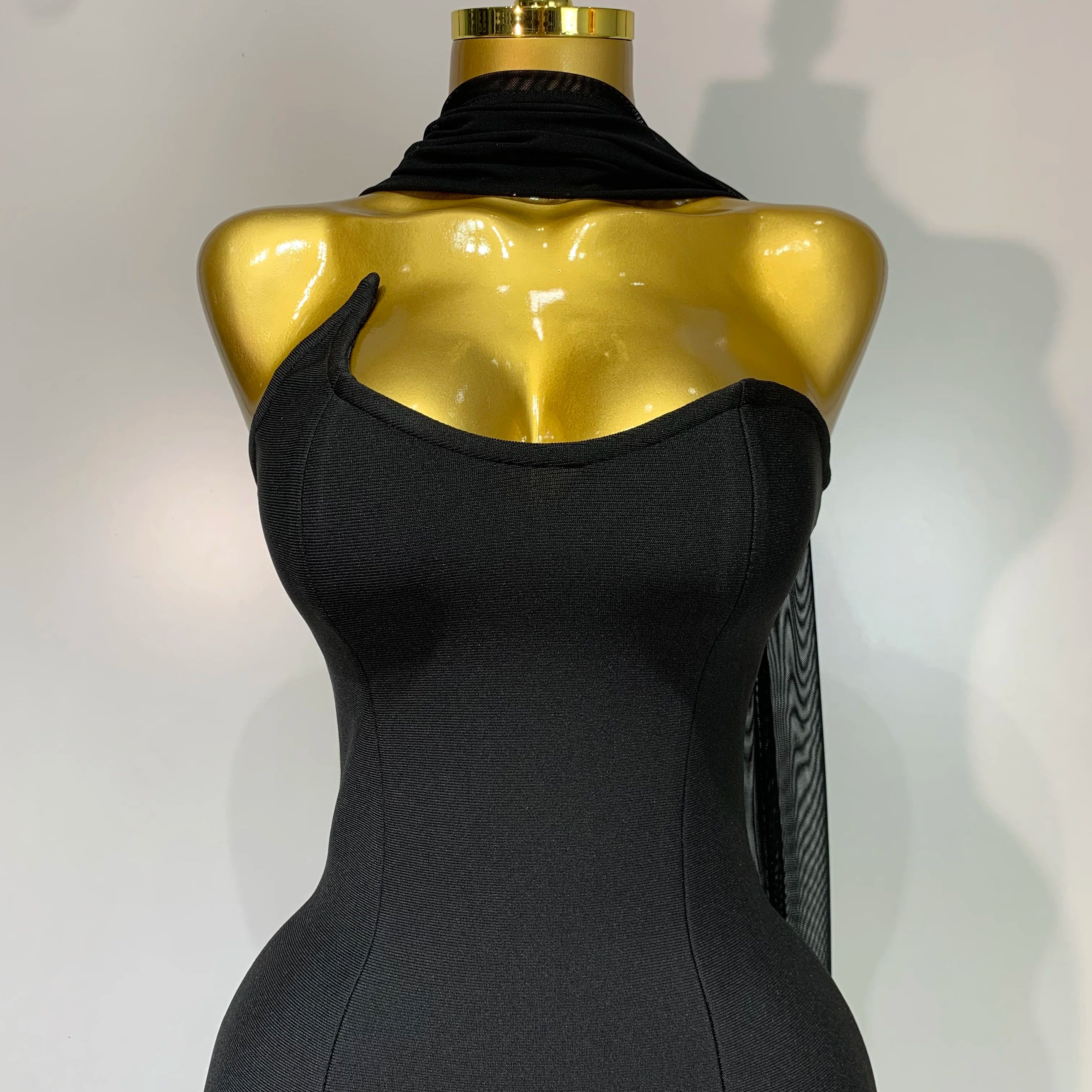 Sexy Strapless Long Bandage Dress Black Mesh Patchwork Elegant Women Blackless Evening Party Gowns Bodycon Birthday Dresses