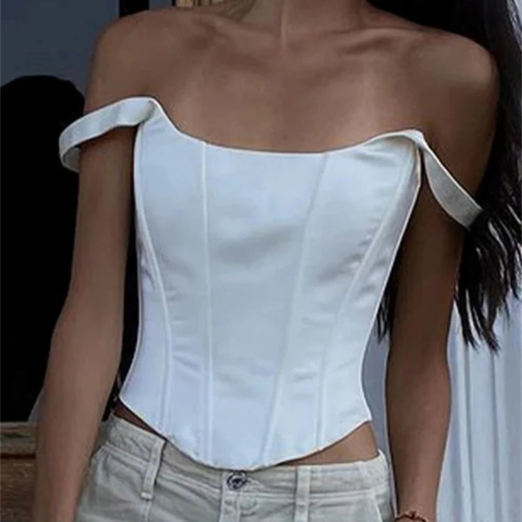 Zenaide Sexy Square Neck Satin Corset Crop Tops Summer Women Sleeveless Bandage Tank Top Camis Party Club 2023 White