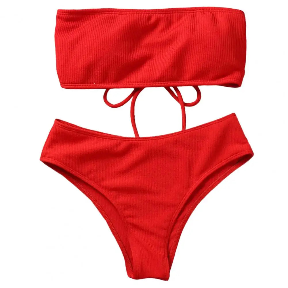 1 Set Lady Swimwear Soft Padded Bra Bathing Suit Split Bikini Summer Women Bathing Suit Women Clothes Red