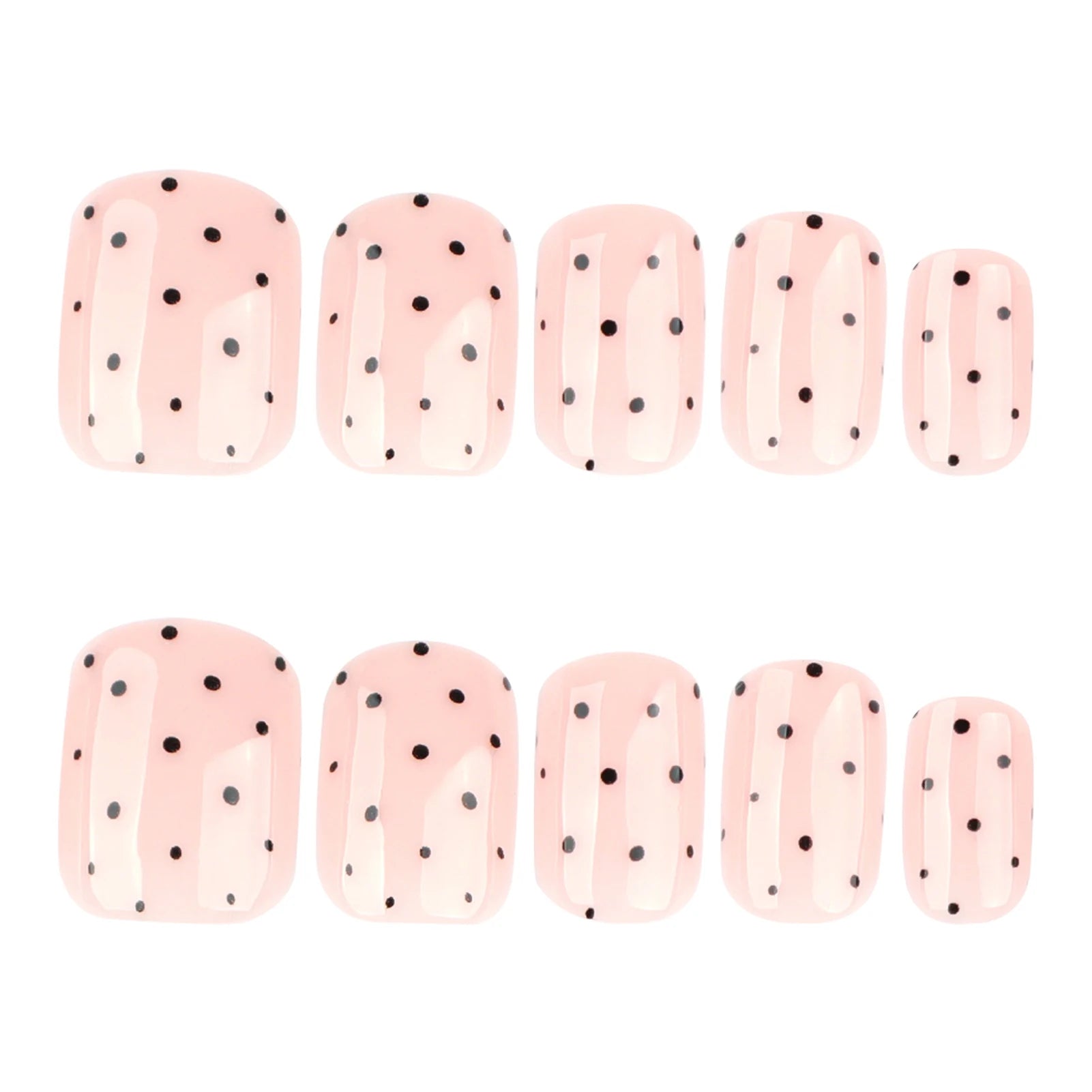 24Pcs Nude Color False Nails Black Polka Dot Printed Short Square Press On Nails Women Girls Charm Manicure Simple Fake Nails