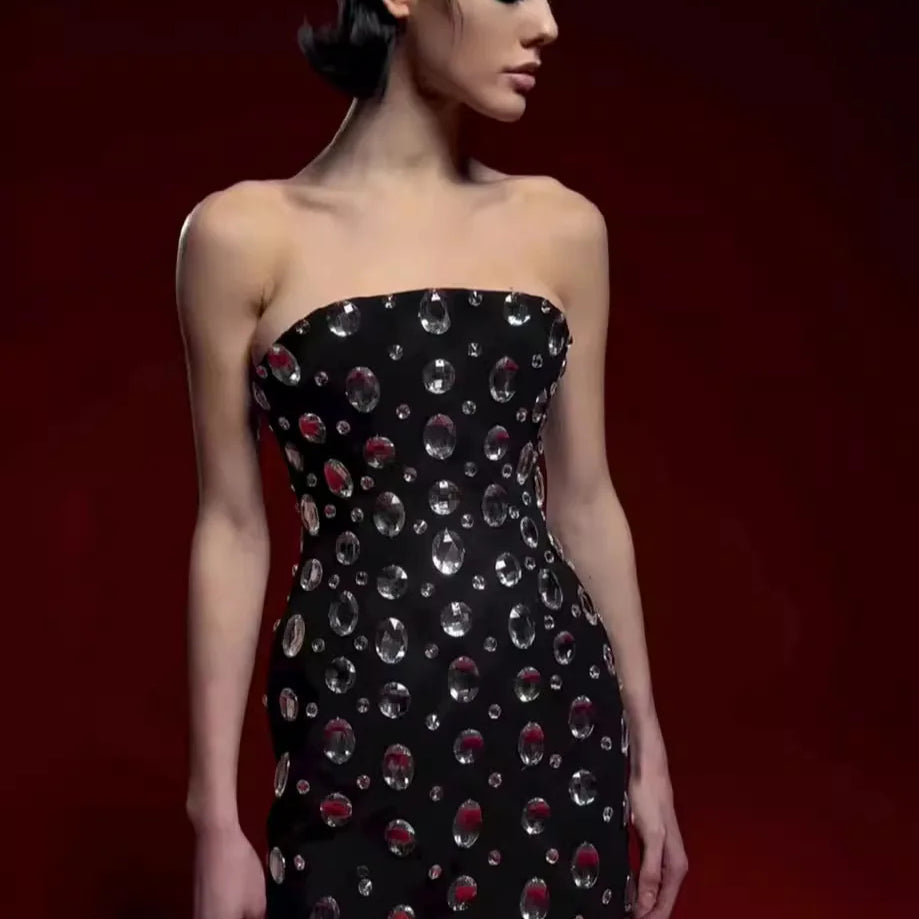 2025 New Luxury Sparking Diamonds Strapless Bandage Mini Evening Dress Sweet Woman Birthday Party Dress Performance costume