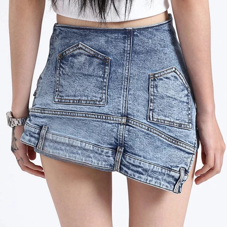 Patchwork Pocket Irregular Chic Denim Shorts For Women High Waist Spliced Zipper Designer Short Pants Female New