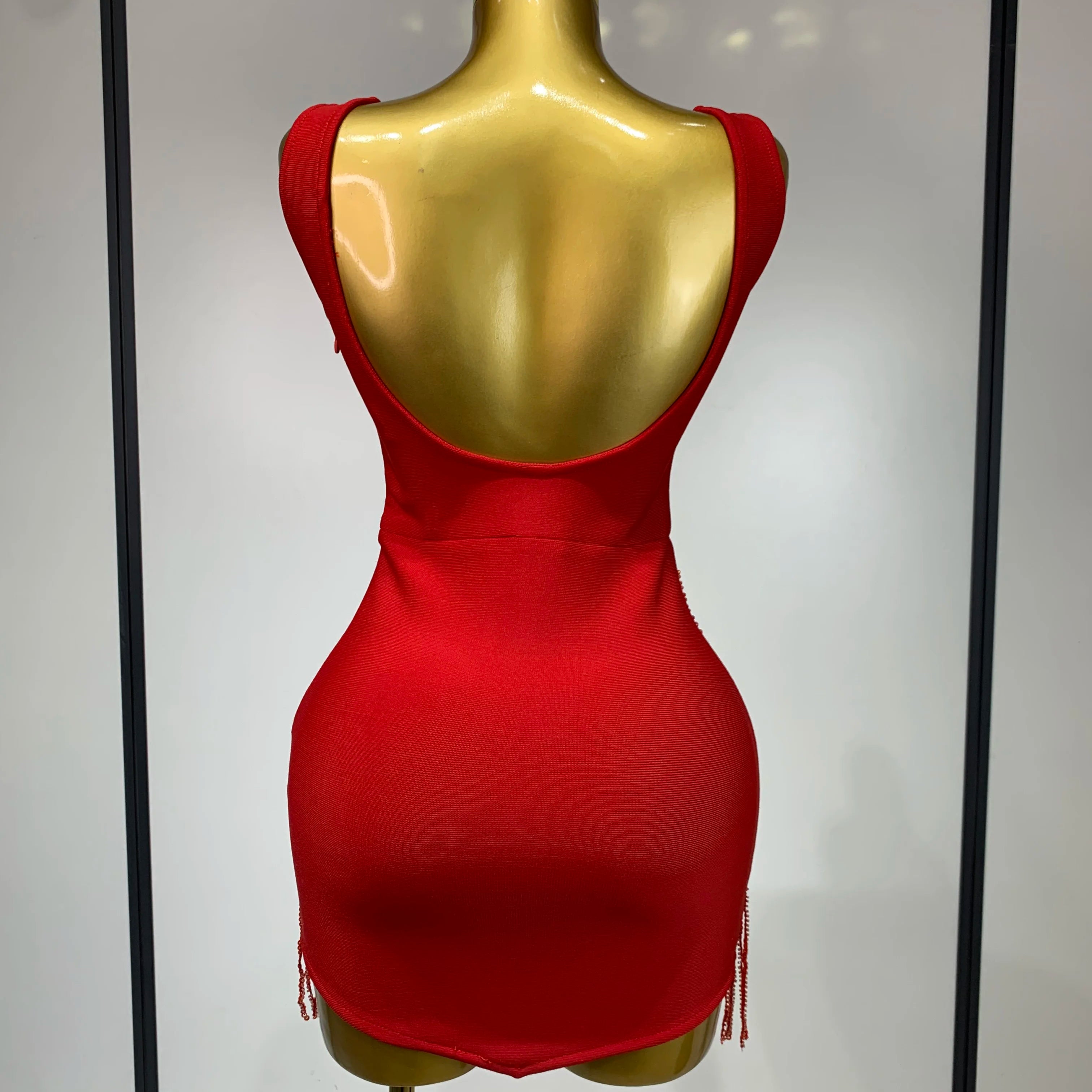 Women Sexy Sleeveless Bandage Dresses Fashion Beading Tassel Clothes Club Evening Party Birthday Elegant Bodycon Dresses