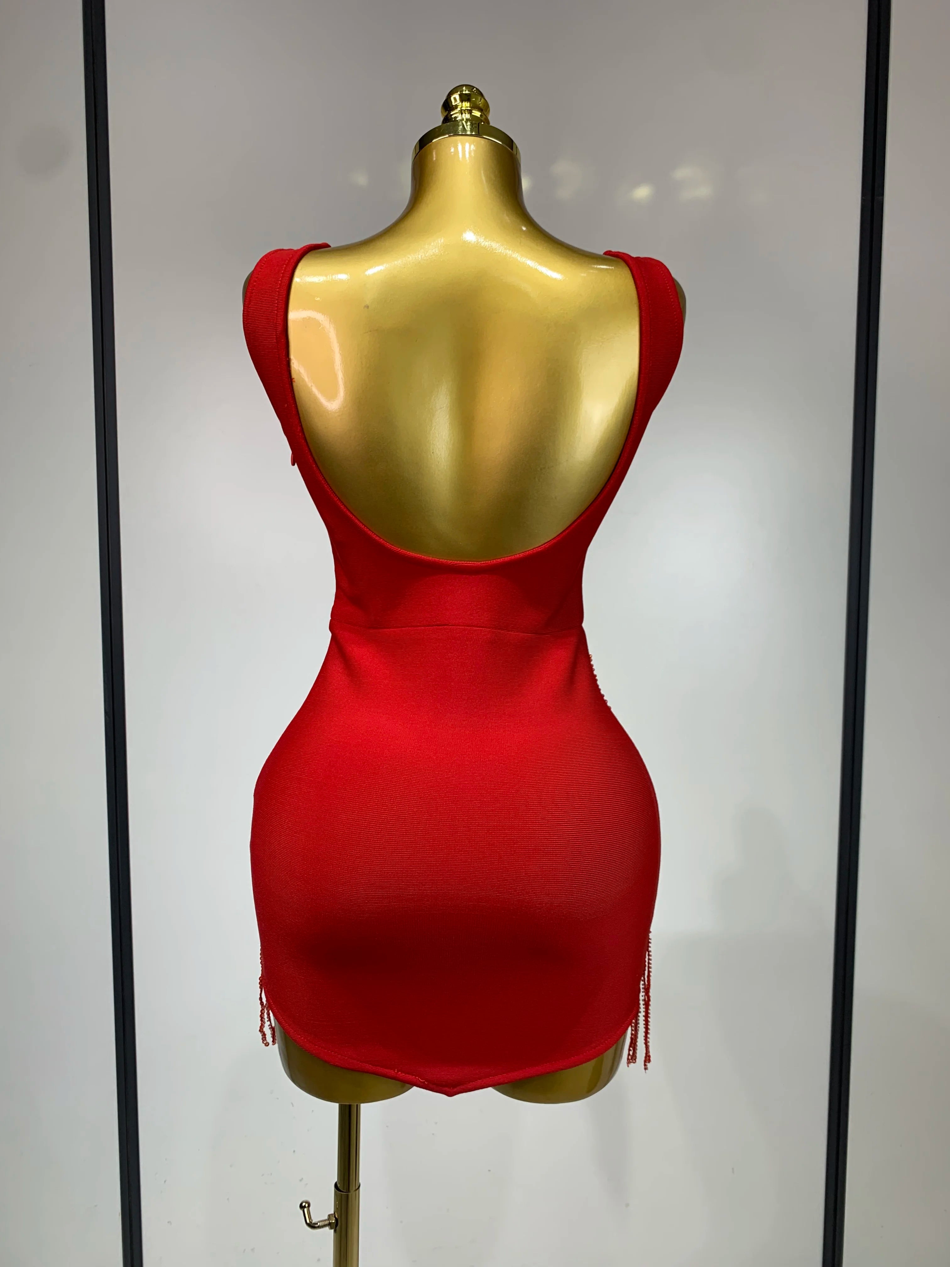 Women Sexy Sleeveless Bandage Dresses Fashion Beading Tassel Clothes Club Evening Party Birthday Elegant Bodycon Dresses