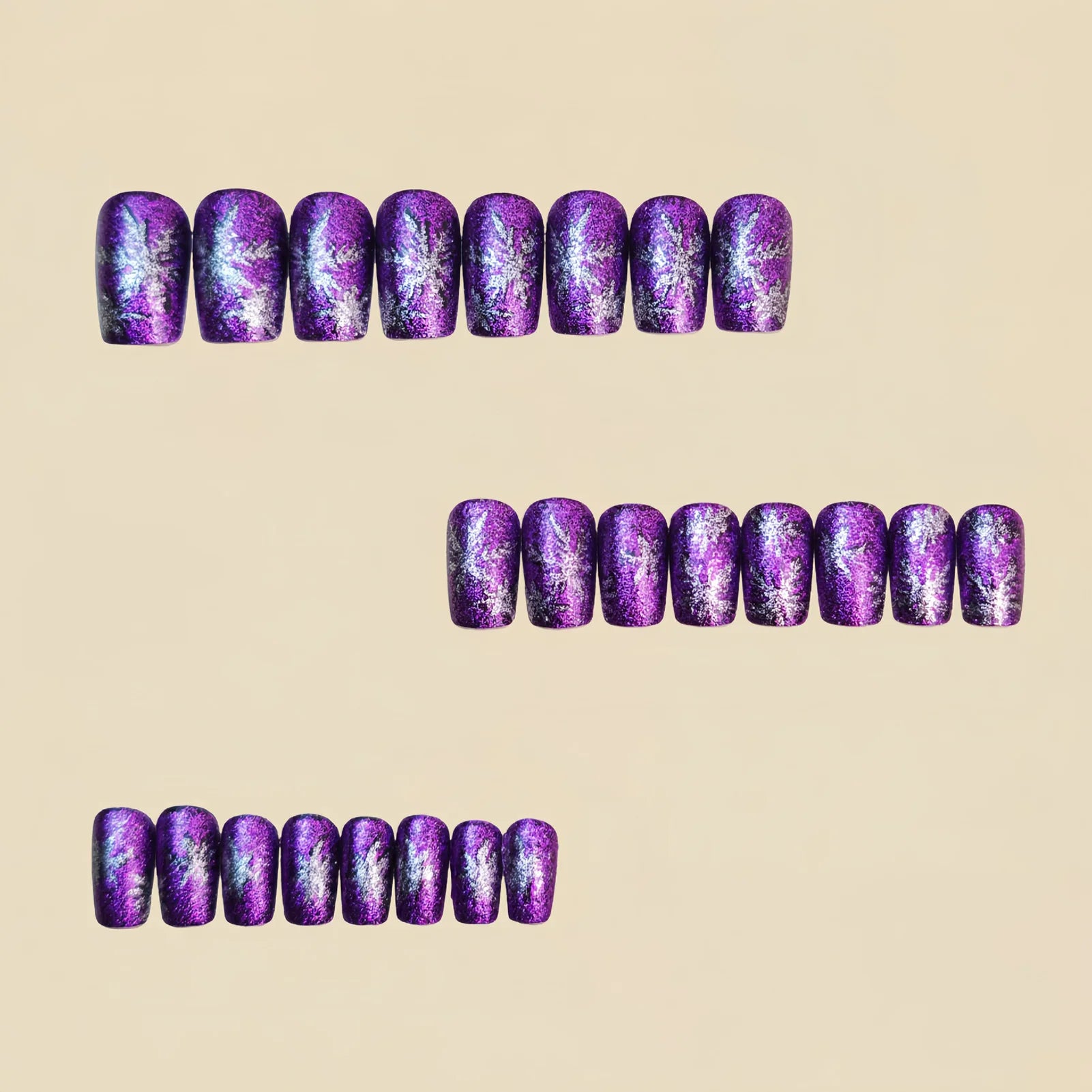 24Pcs Glossy Purple Fake Nails White Snowflake Printed Square Press On Nails Women Christmas Party False Nails DIY Manicure