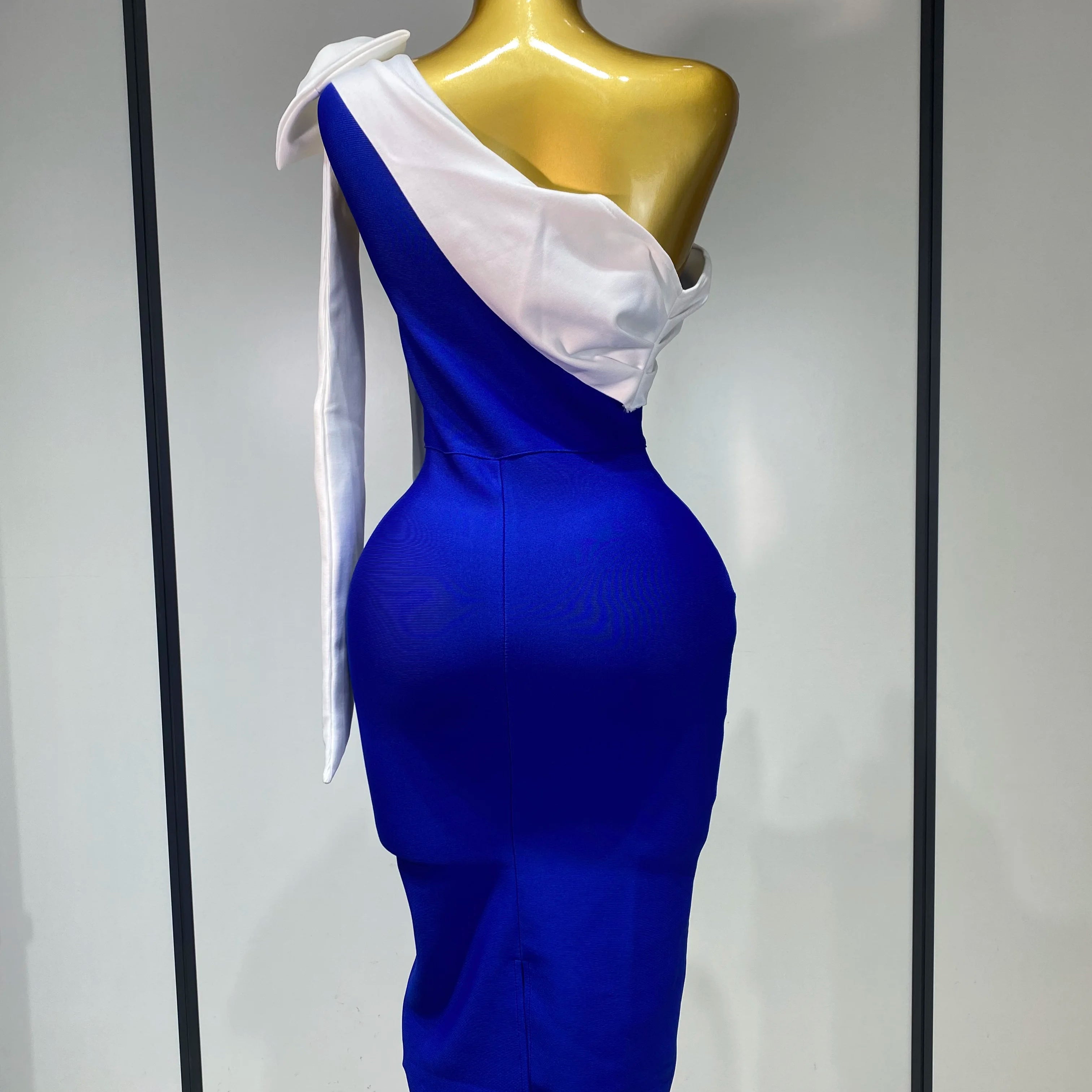 Women Sexy One Shoulder Splicing Bow Bodycon Bandaged Dress Celebrity Elegant Evening Party Luxury Birthday Banquet Dress
