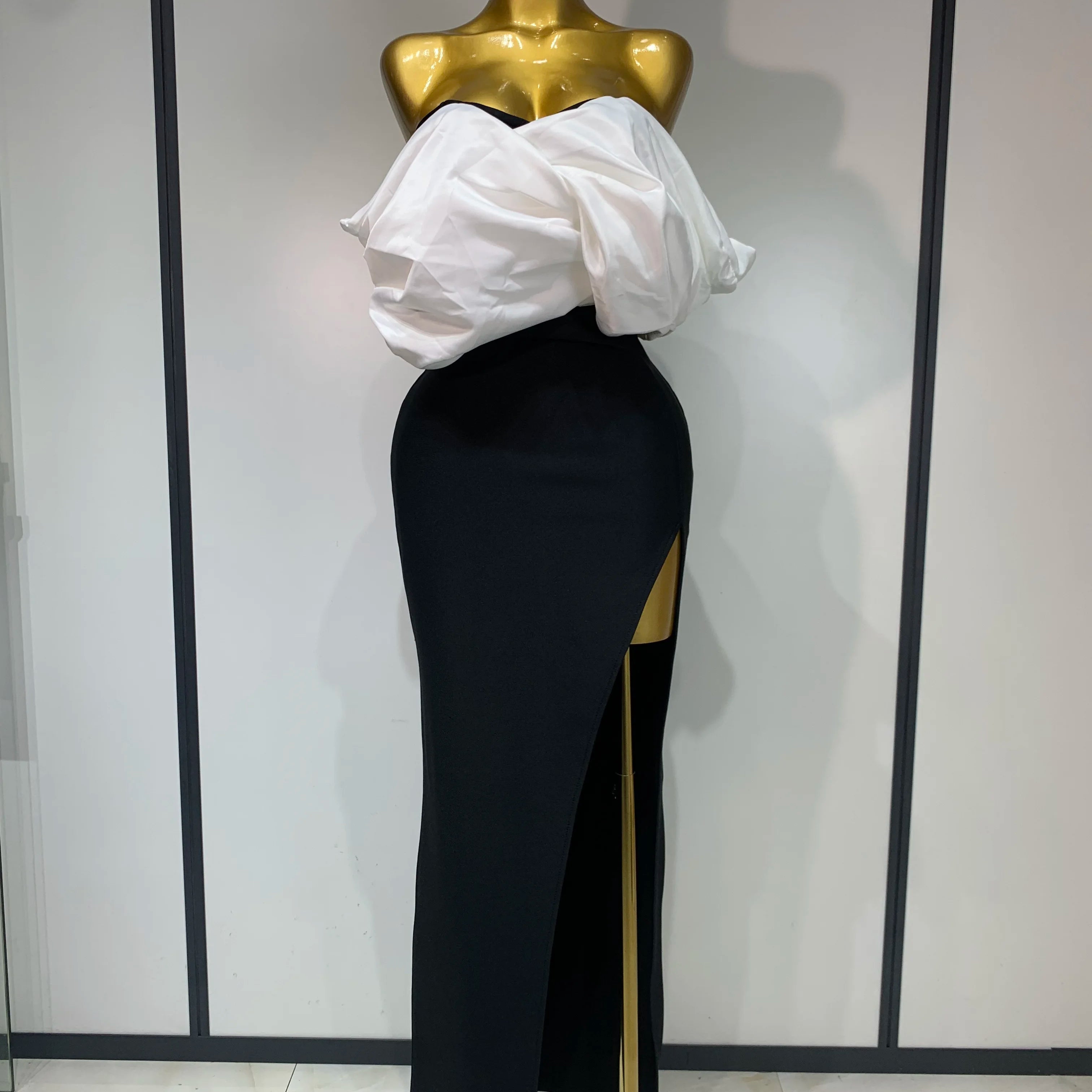 Sexy Off Shoulder Satin Patchwork Ruched Bodycon Bandage Maxi Dresses Women Elegant Celebrity Evening Party Birthday Dresses WHITE