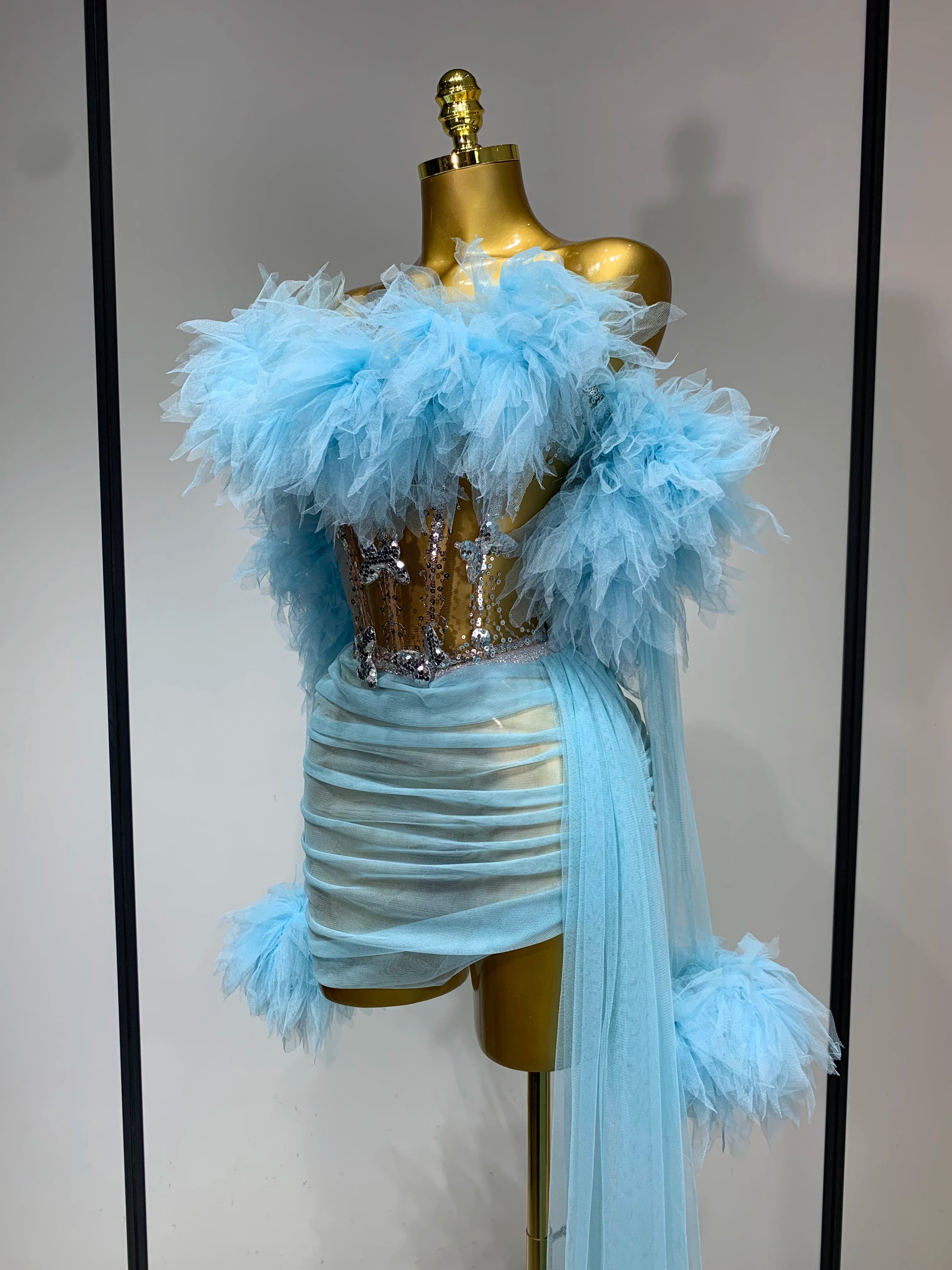 Women Sexy Backless Mesh Transparent Three Pieces Set Performance Dance Costume Nightclub Birthday Photo Shoot Stage Outfit