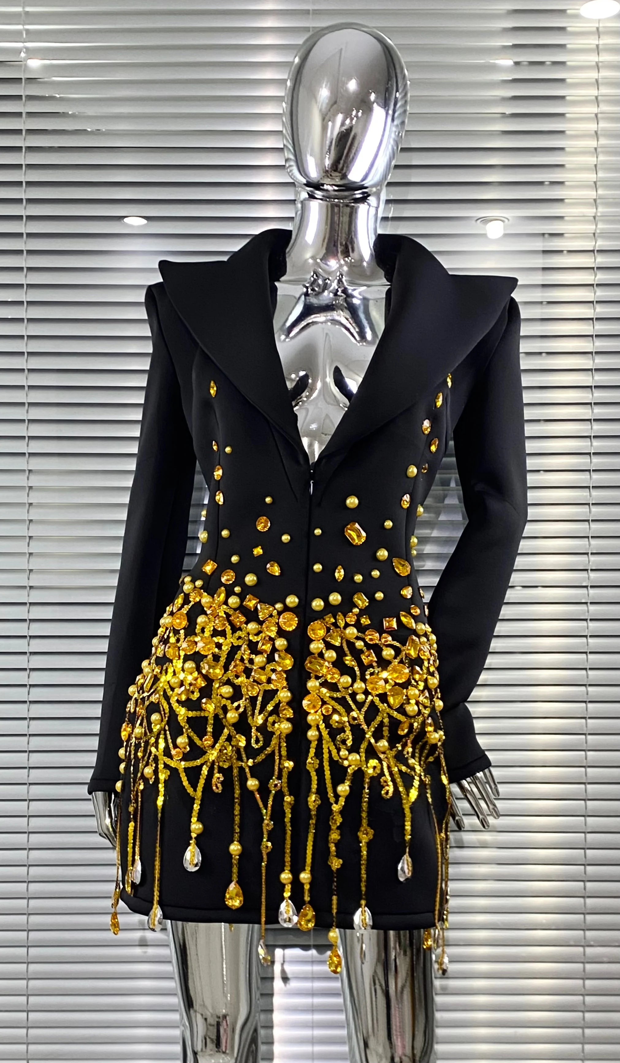 2025 Luxury Diamonds Shining Sequins Deep V-Neck Mini Suit Dress Fashion Woman Birthday Party Dress Stage Performance Costume black