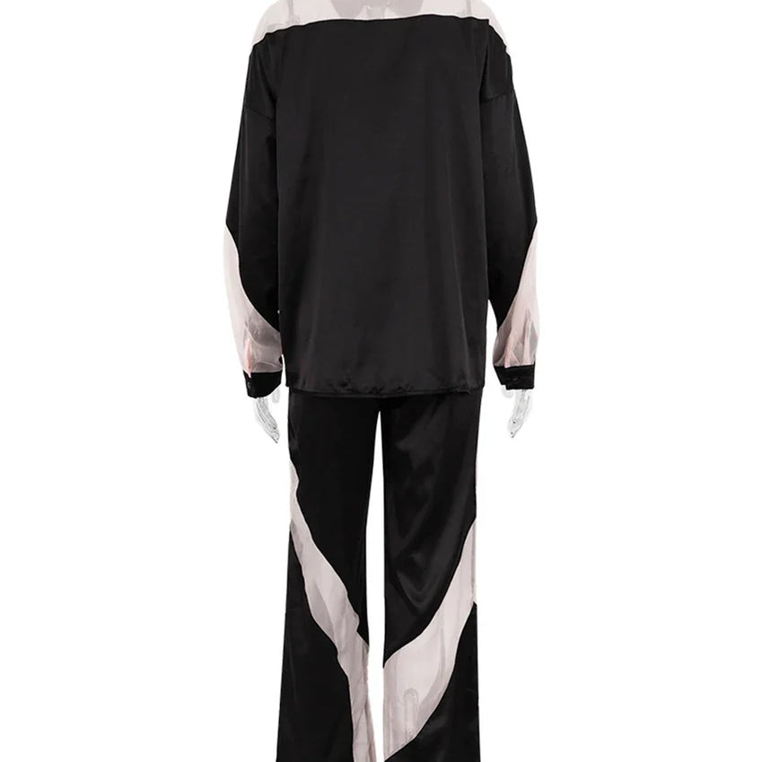 Clacive Elegant Women'S Sets Fashion Loose Spliced High Waist Pants Set Casual Long Sleeve Shirts 2 Piece Sets Women Outfit 2023