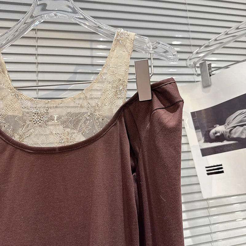 Winter New Sweet Fashion Embroidered Lace Collar Patchwork Design Stretch Long Sleeve T-shirt For Women 11A07863