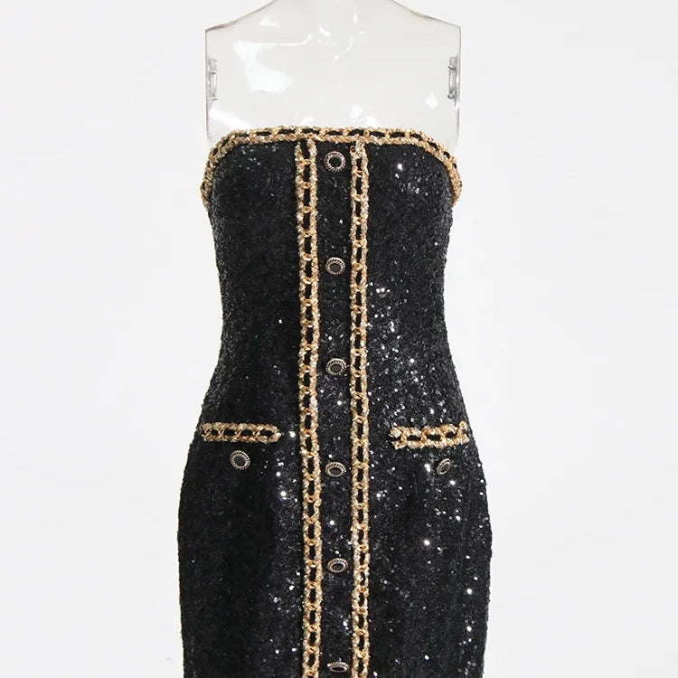 Hit Color Sexy Dresses For Women Strapless Sleeveless High Waist Slimming Patchwork Button Dress Female Fashion New