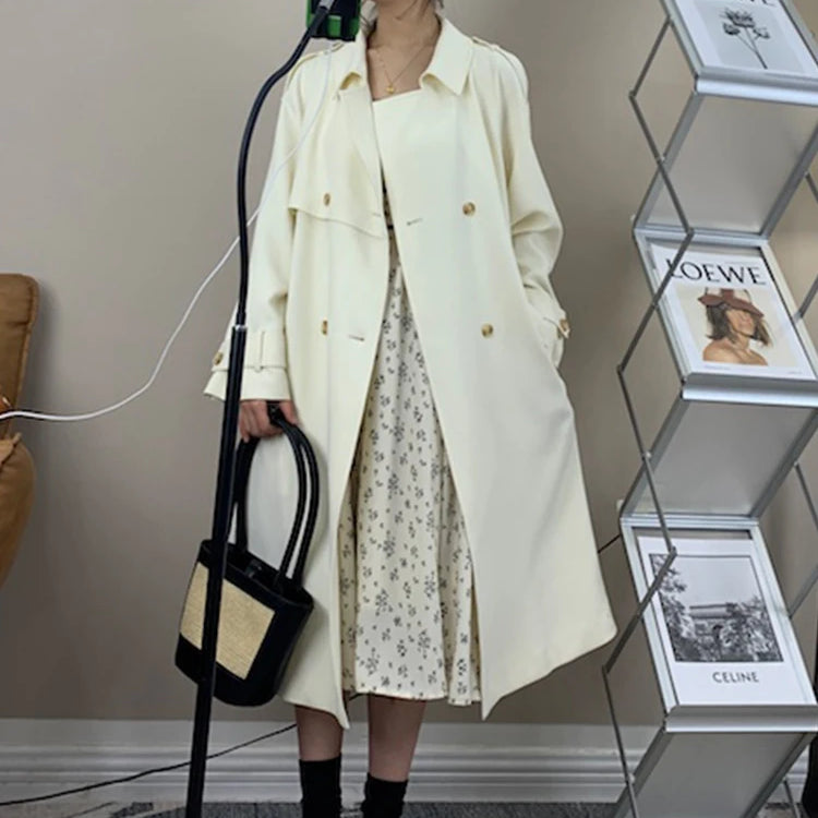 Lautaro Spring Autumn Long Trench Coat for Women Raglan Sleeve Double Breasted Elegant Stylish Chic Luxury Designer Clothes 2025