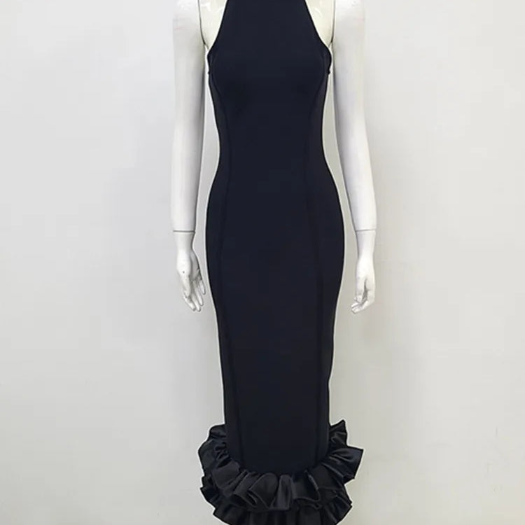 Women Summer Sexy Sleeveless Tank Black Mermaid Mid-Caf Bodycon Bandage Dress 2024 Elegant Party Stage Performance Dress