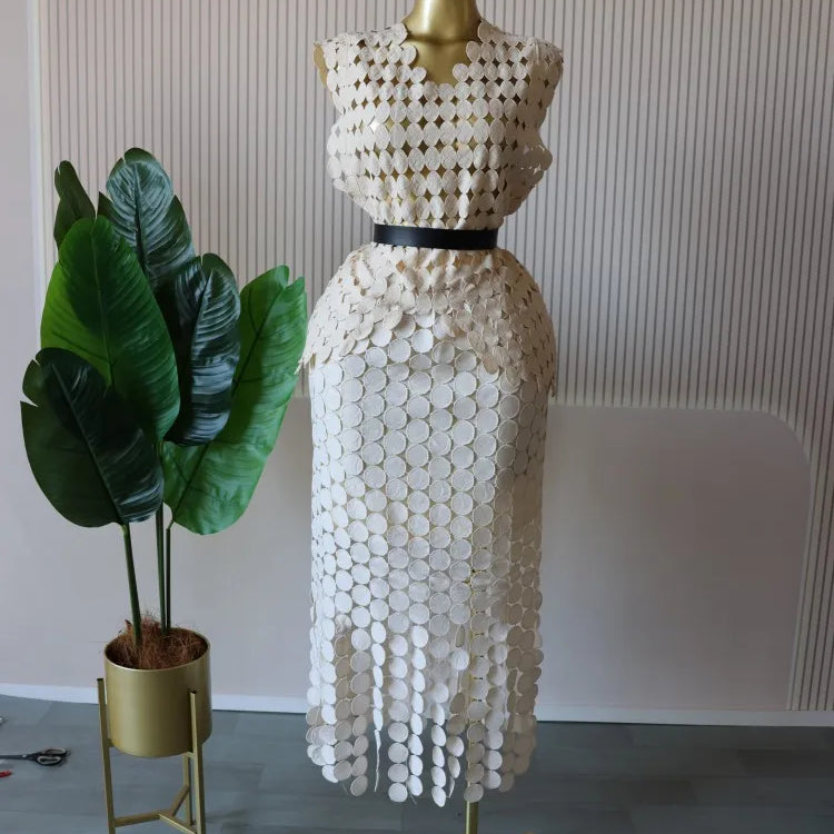 CM.YAYA Women Cutout O-neck Crop Top and Bodycon Midi Slim Maxi Long Skirt Suit 2025 Summer Vacation Sexy Two 2Piece Set Outfits