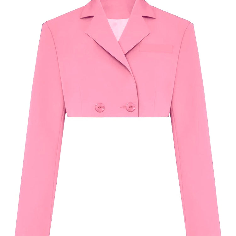 Taruxy Casual Two Piece Sets Women's Fall Outfits 2022 New Black Matching Sets With Skirt And Blazer Cropped Top Suit For Women Only Pink Coat