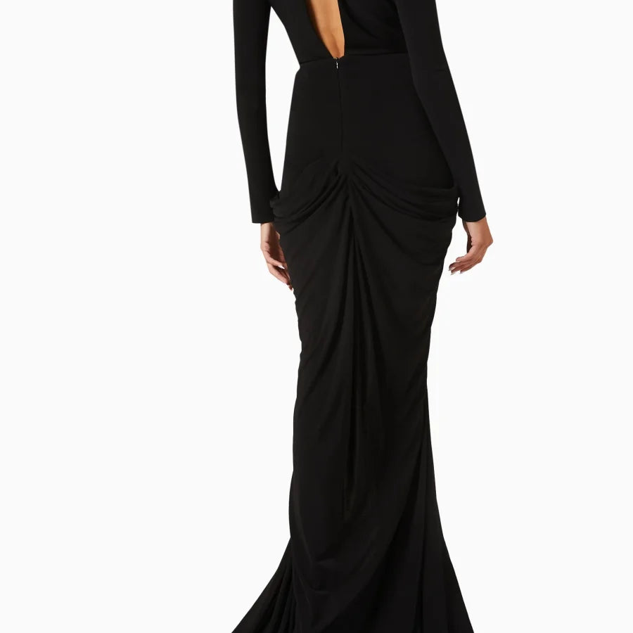 2025 New Beaded Decoration Sexy V-Neck Package Hip Black Floor Length Dress Celebrity Party Dress Woman Cocktail Outfit