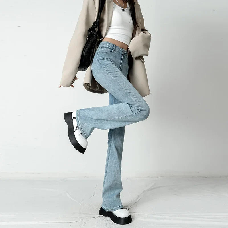 ZOENOVA Women Flared Jeans Loose Denim Pants Bottom Straight High Waist Stretch Urban Female Flare Trouser 2023 Fashion 6 Color