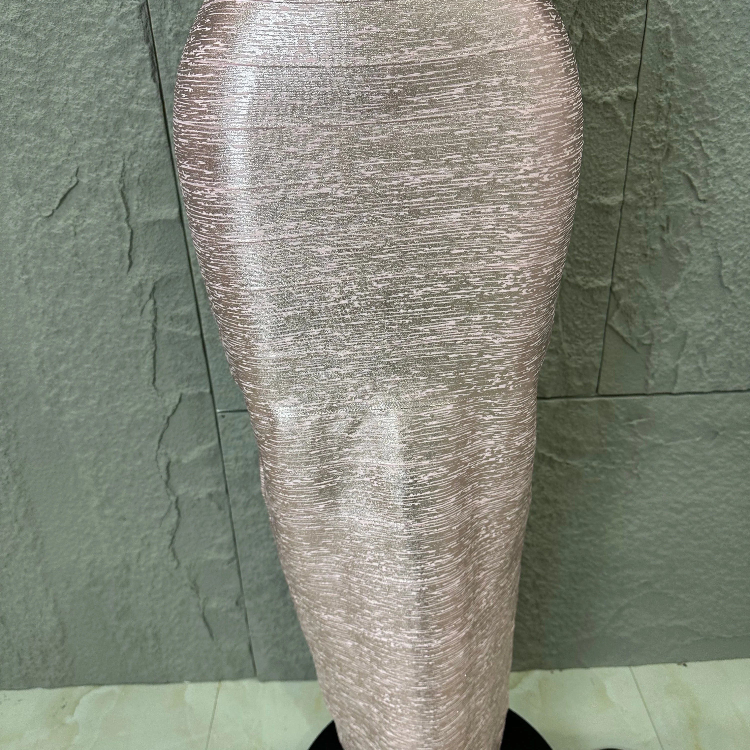 Elegant Pink Square Neck Maxi Dress Women Sexy Sleeveless Metallic Shimmer Form-Fitting Bandage Outfit Cocktail Party Costume