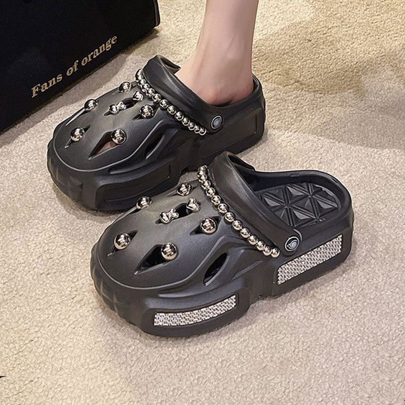 Women's Sandals Thick Soft Home Slippers Non-slip Outdoors Cool Chain Fashion Cozy Slides Easy Washing Breathable Cut-out