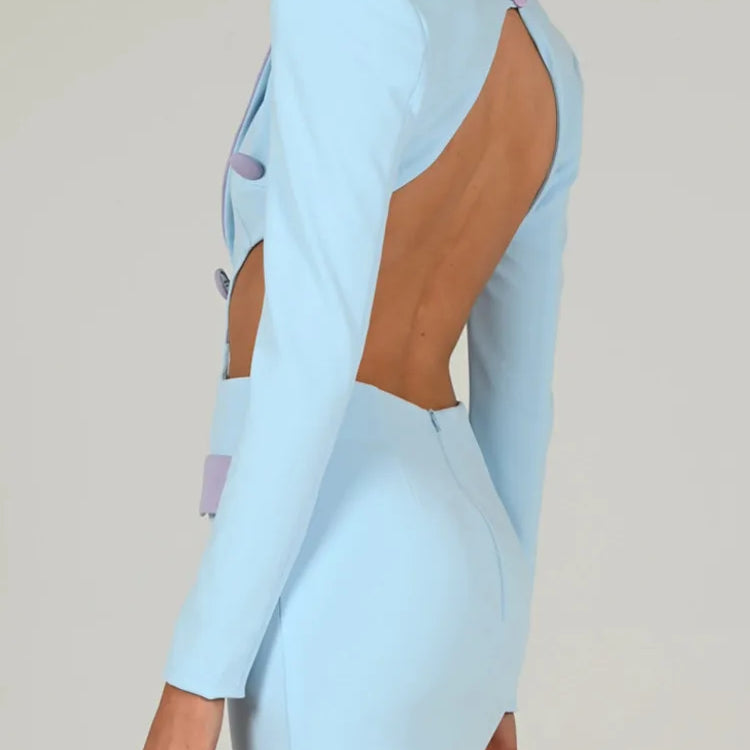 Hollow Out Backless Blazer Dress For Women Robe Autumn Notched Collar Full Sleeve Bodycon Party Mini Dress Vestido