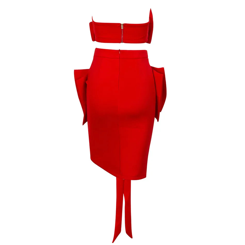 Sweet Bow Expose Wasit Woman Set Short Top And Bodycon Skirt 2 pieces Celebrate Birthday Party Vestido Summer Holiday Outfit