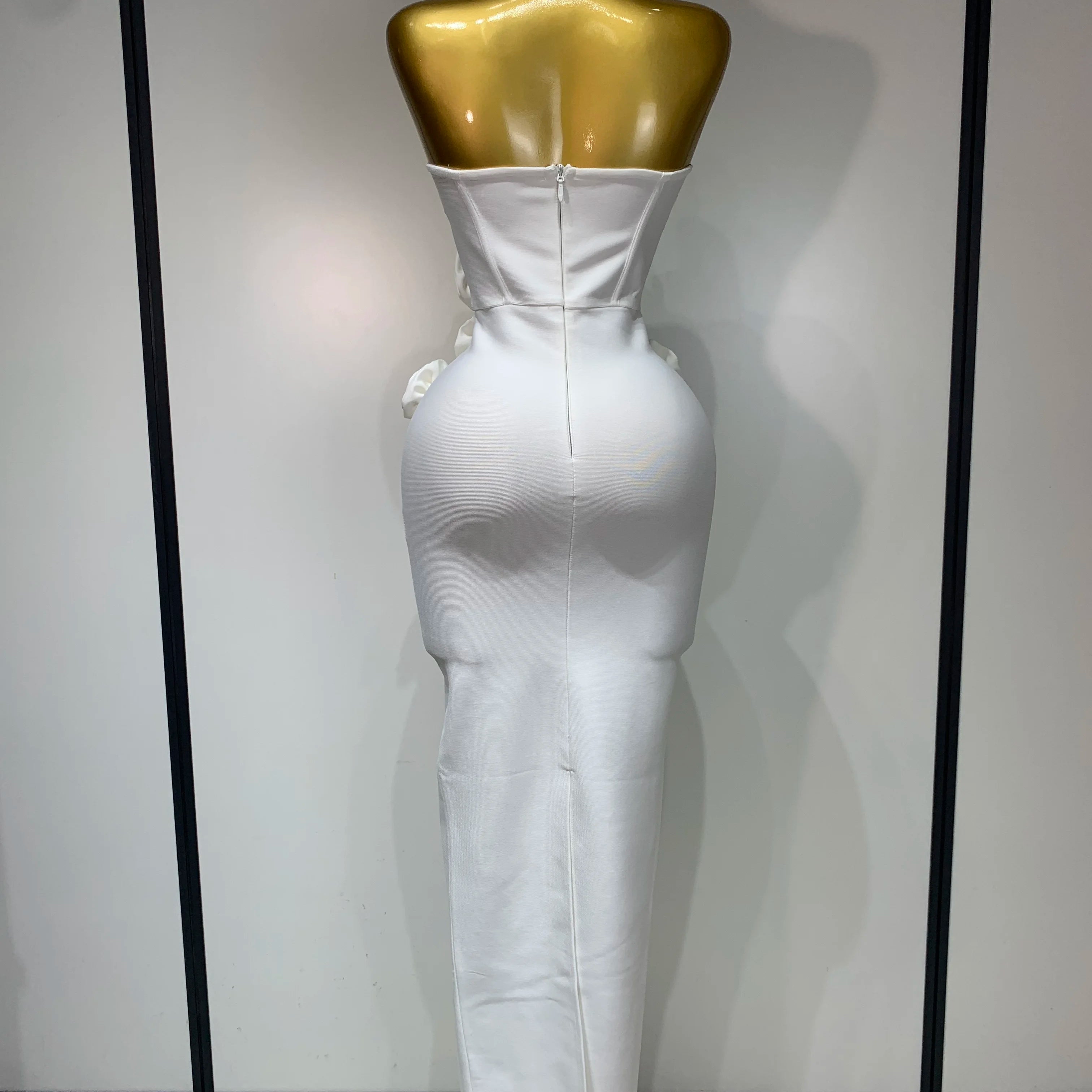 Women Sexy Bodycon Dress Fashion White Elegant Strapless Flower Slim Dress Casual Streetwear Club Birthday Party Dresses