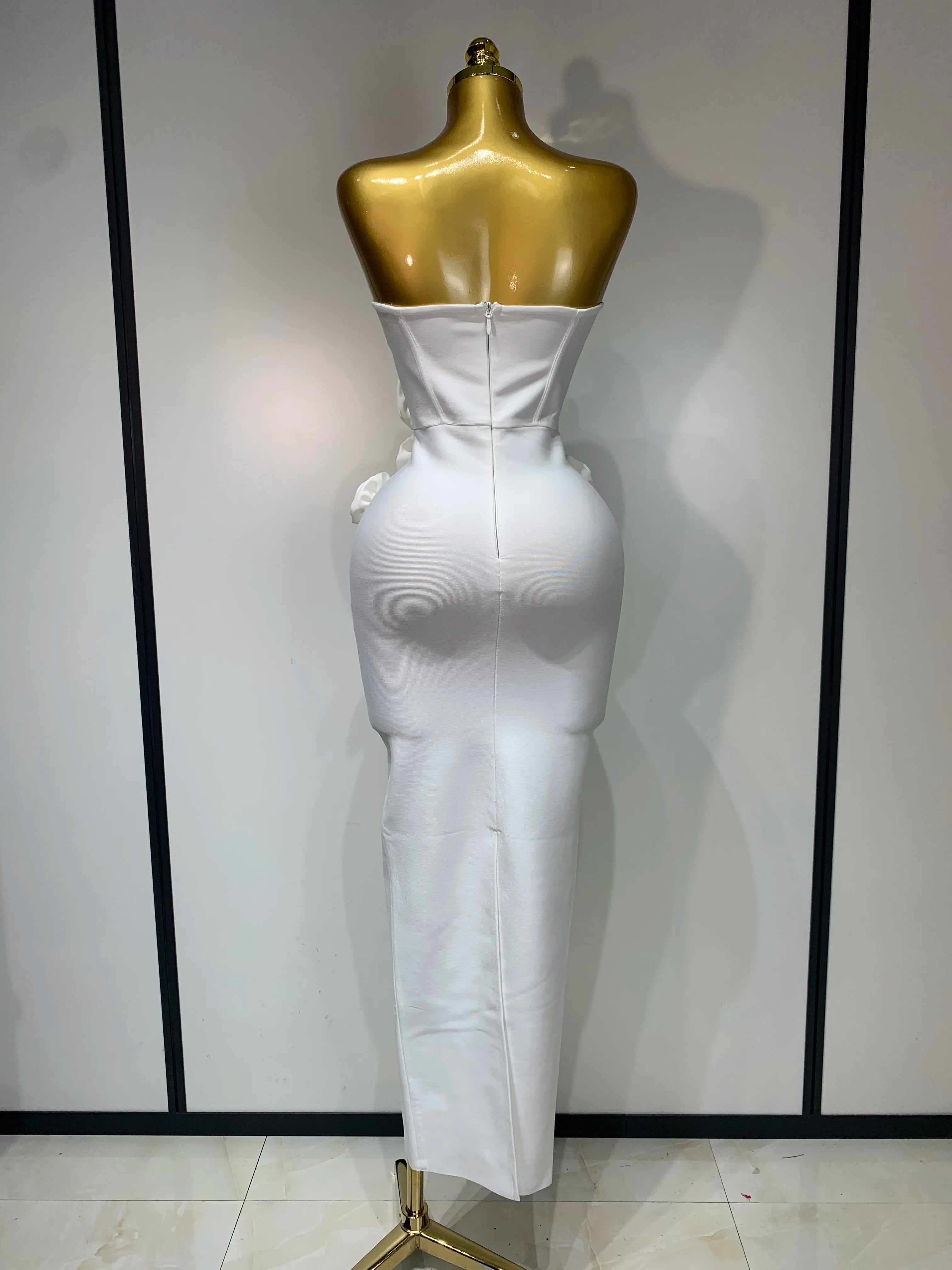 Women Sexy Bodycon Dress Fashion White Elegant Strapless Flower Slim Dress Casual Streetwear Club Birthday Party Dresses