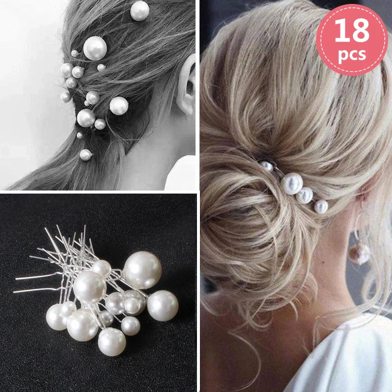 Simulate Pearl Hairpins Hairstyles Wedding Bridal Hair Pins Hair Jewelry Accessories Hairwear Girls Hair Clips for Women 18pcs Silver
