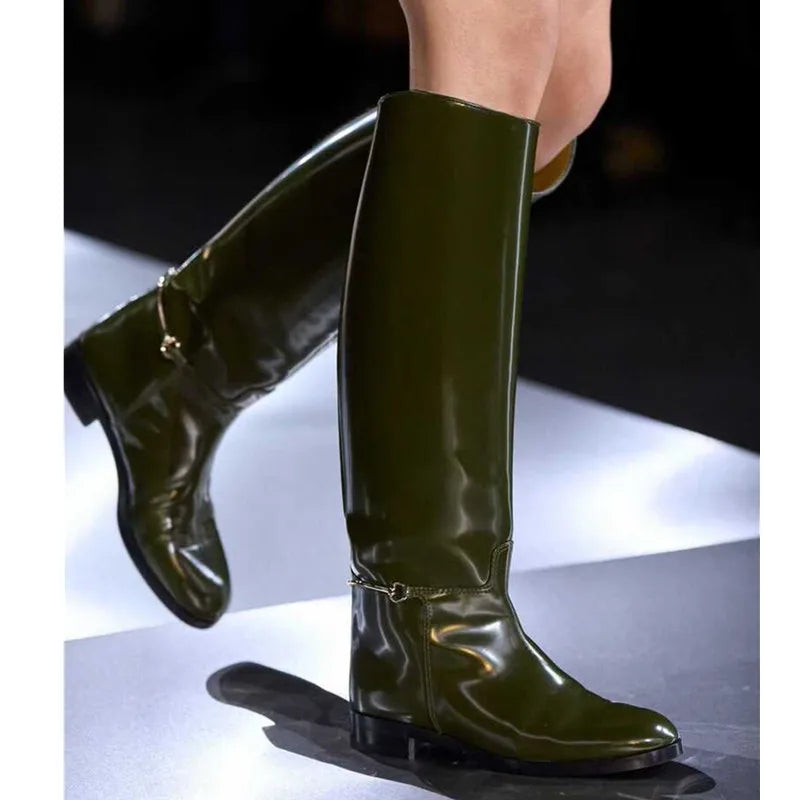 Autumn Winter Women Knee High Boots for Woman's Round Toe Low Heels Knight Boots Sexy Slip-On Women Thick Bottom Motorcycle Shoe