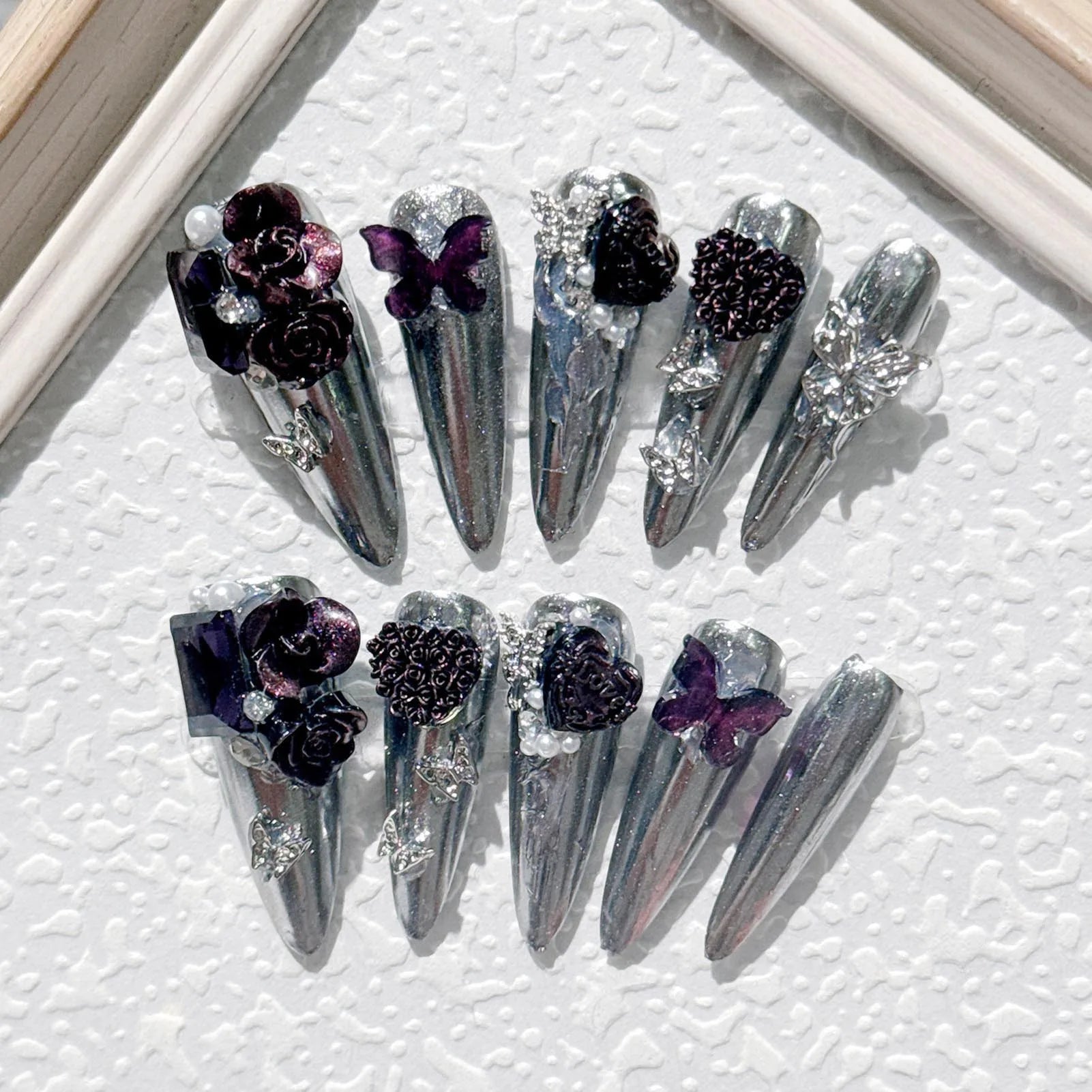 Metallic Almond Handmade Fake Nails Handmade Press On Nail Shiny Cat Eye French Almond False Nails Wearable Manicure Nail Tips