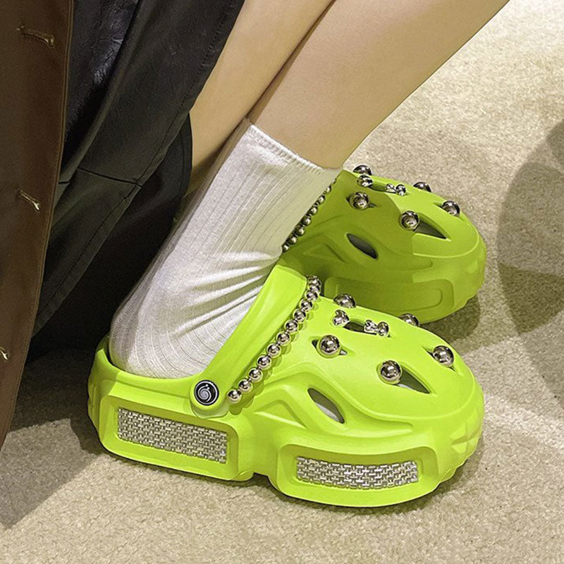 Women's Sandals Thick Soft Home Slippers Non-slip Outdoors Cool Chain Fashion Cozy Slides Easy Washing Breathable Cut-out