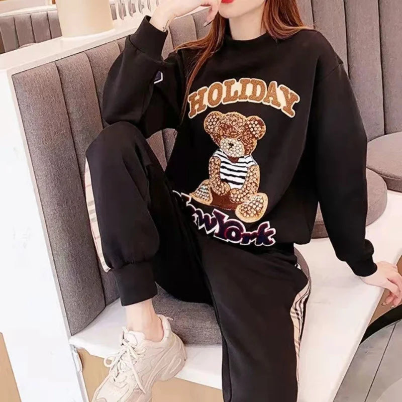 Women's Casual Sweat Suit Spring And Autumn Winter New Fashion Plush Sweater Tube Top Pants Matching 2 Two Piece Sets For Women