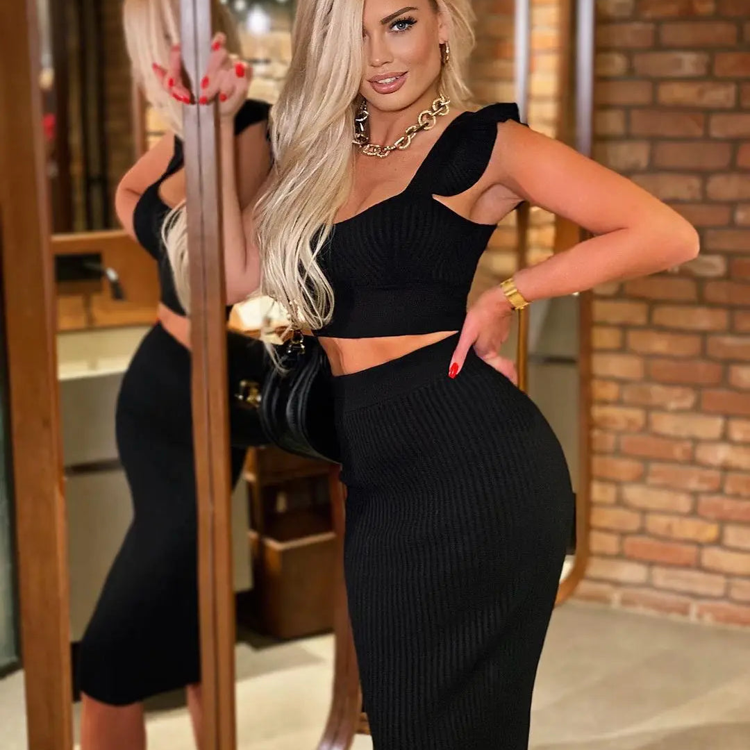 7 Colors Summer Style Women Sexy 2 Pieces Bodycon Mini Dress Nightclub Celebrate Party Fashion Dress Bandage Birthday Dress black